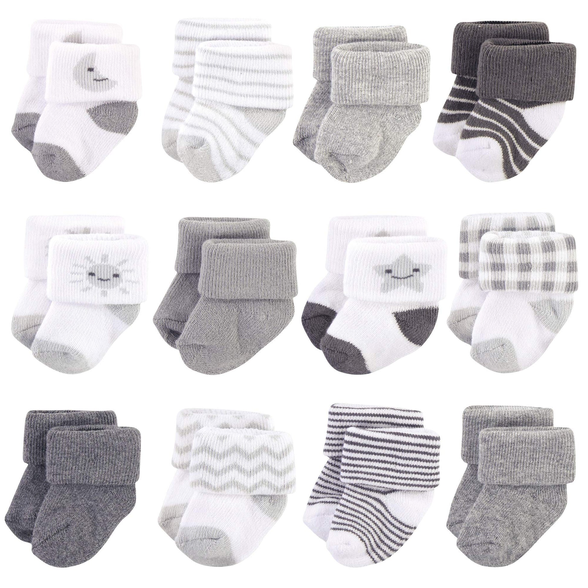 Hudson Baby Unisex Cotton Rich Newborn And Terry Socks, Moon, 0-3 Months