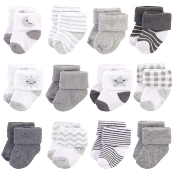 Hudson Baby Unisex Cotton Rich Newborn And Terry Socks, Moon, 0-3 Months