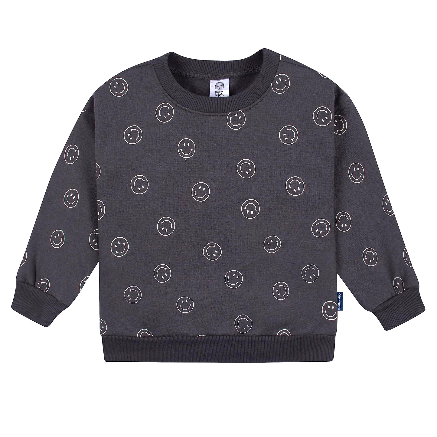 Gerber Baby Boys Toddler 2-Piece Fleece Sweatshirt And Jogger Set, Charcoal Smiley, 3T