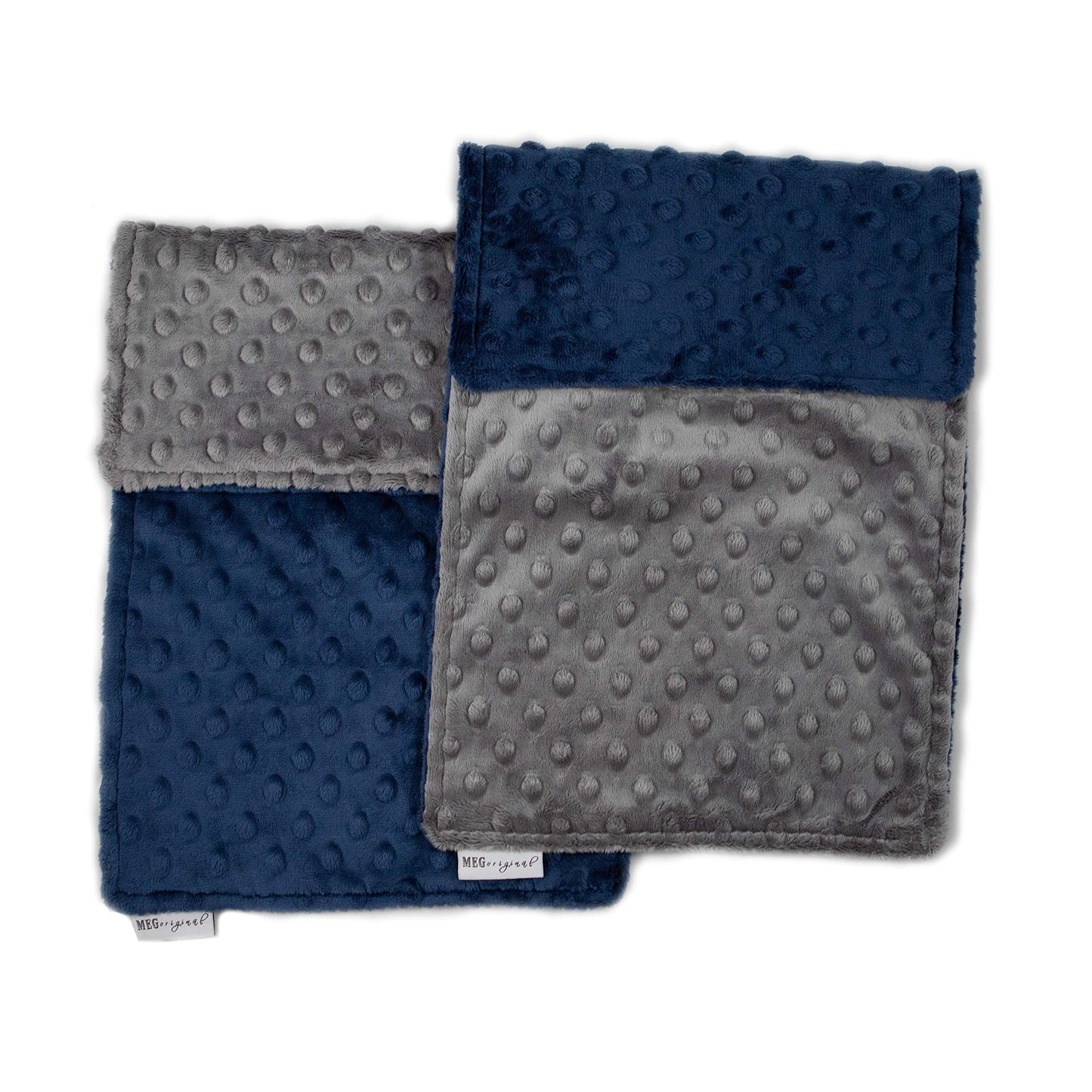 Meg Original Navy Blue & Charcoal Baby Boy Minky Dot Burp Cloths, Set Of Two