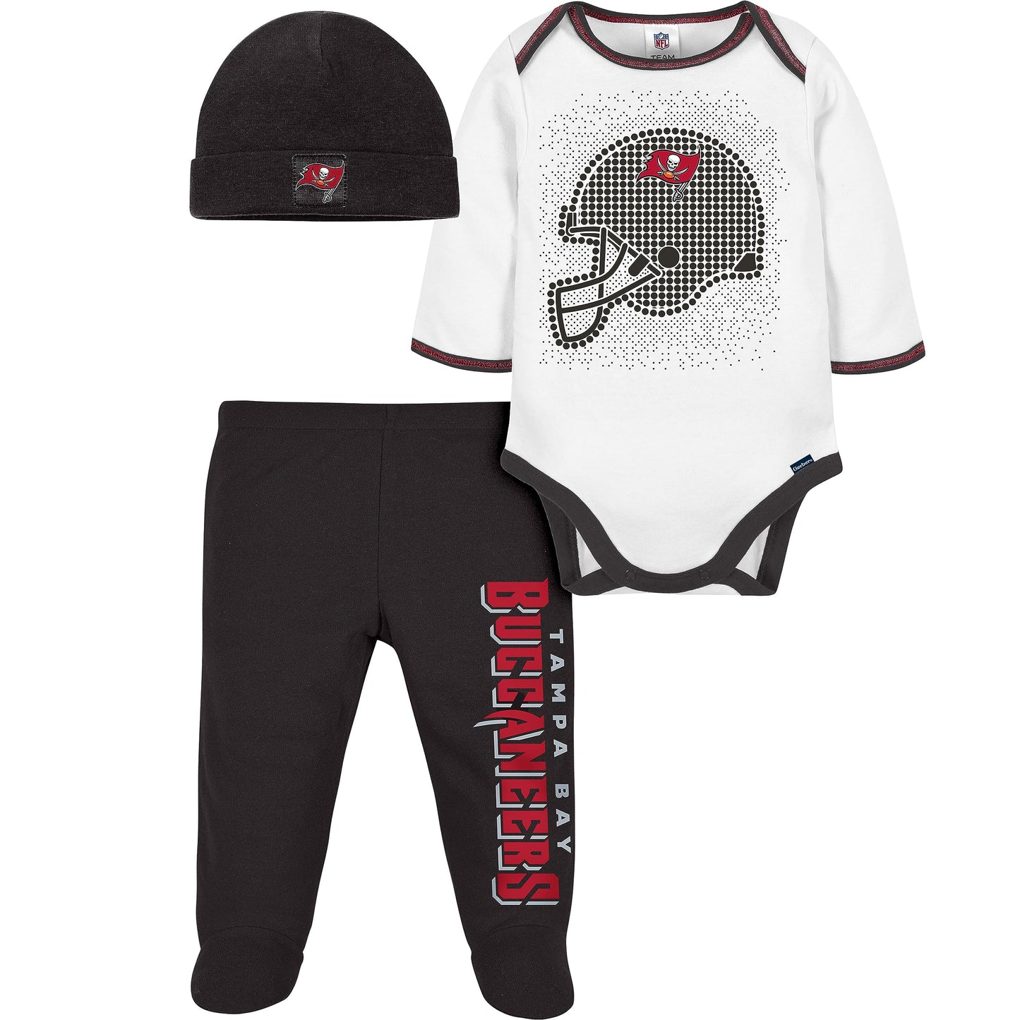 Gerber Nfl Baby Boys' 3Pc Bodysuit, Footed Pant, & Cap Set, Tampa Bay Buccaneers, 0-3 Months