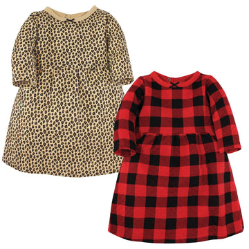 Hudson Baby Girls' Cotton Dresses, Buffalo Plaid Leopard, 9-12 Months
