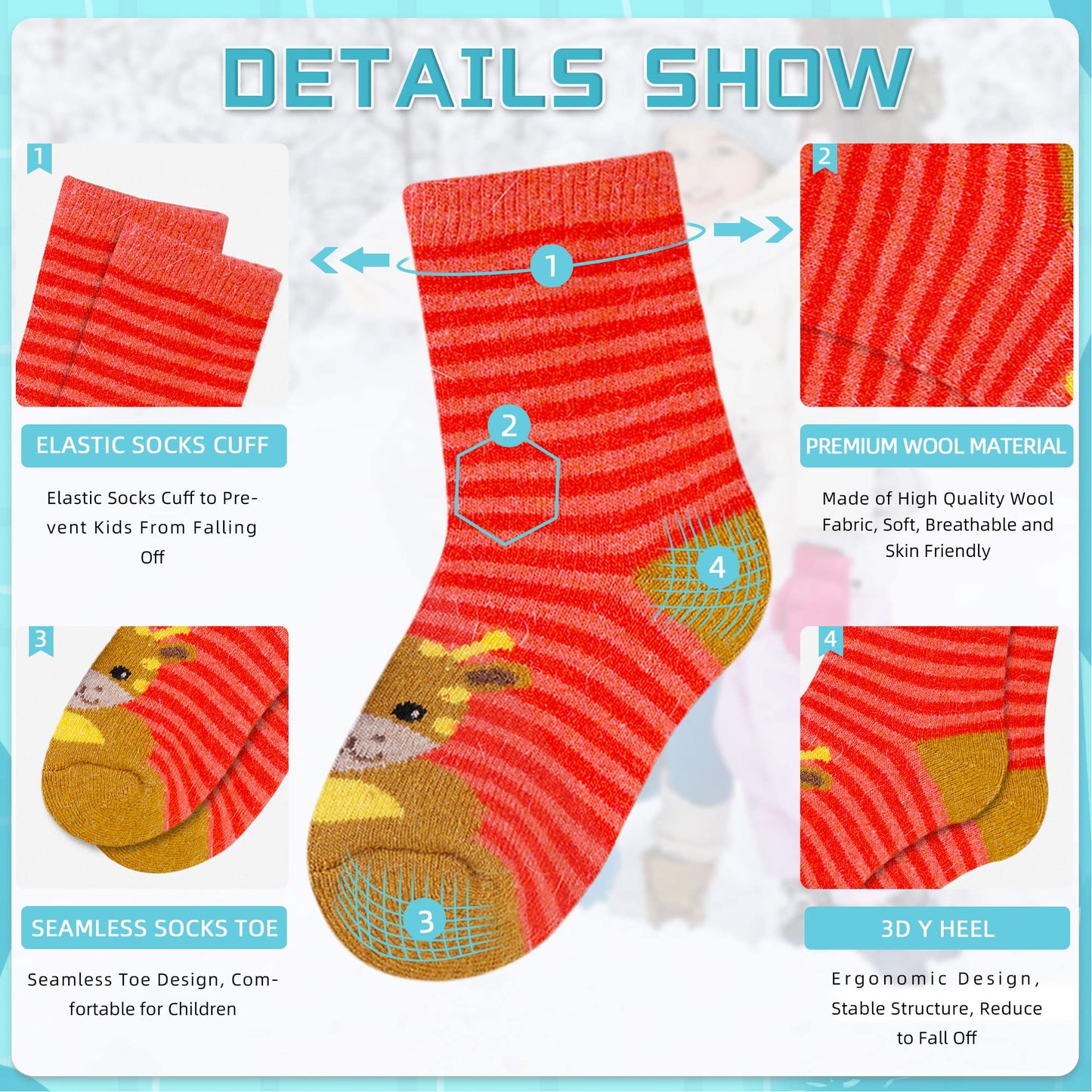 Eocom 6 Pairs Children'S Winter Warm Wool Animal Crew Socks Kids Boys Girls Socks (Stripe Animal, 1-3T)