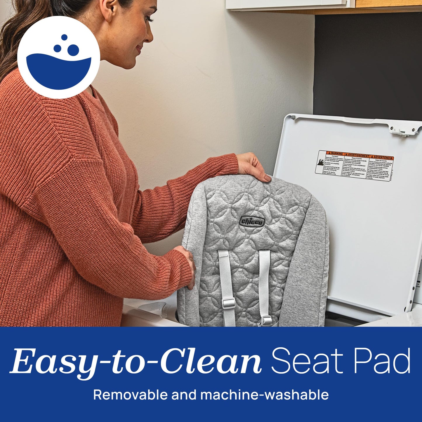 Chicco Float Baby Bouncer Seat, Quilted Organic Cotton Seat Pad, Included Bar With Plush | Cloud/Grey