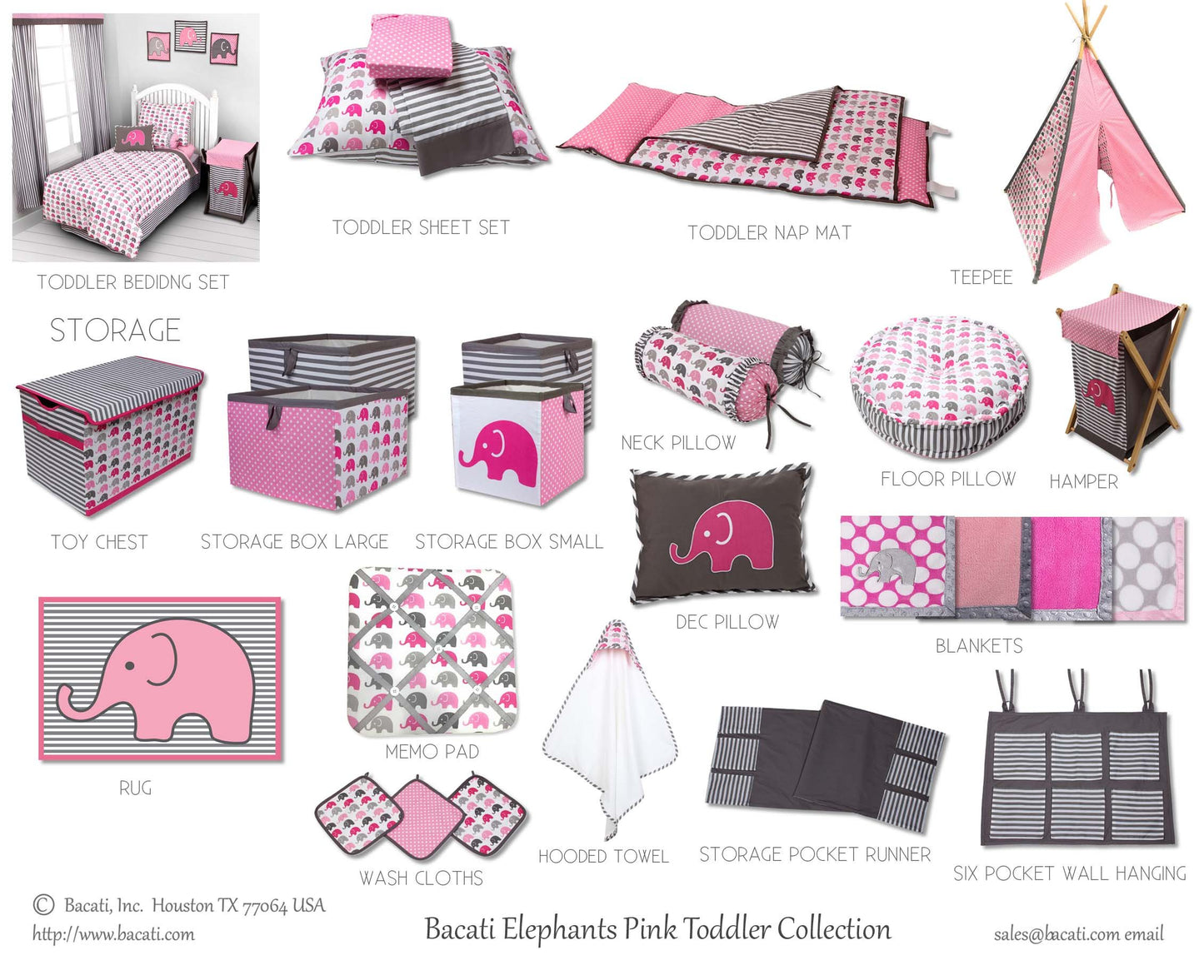 Bacati Collapsible Storage Hamper, Elephants, Pink/Grey, One Size