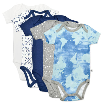 Honestbaby Organic Cotton Short Sleeve Bodysuits Multi Pack, 5 Pack Watercolor World, 3-6 Months