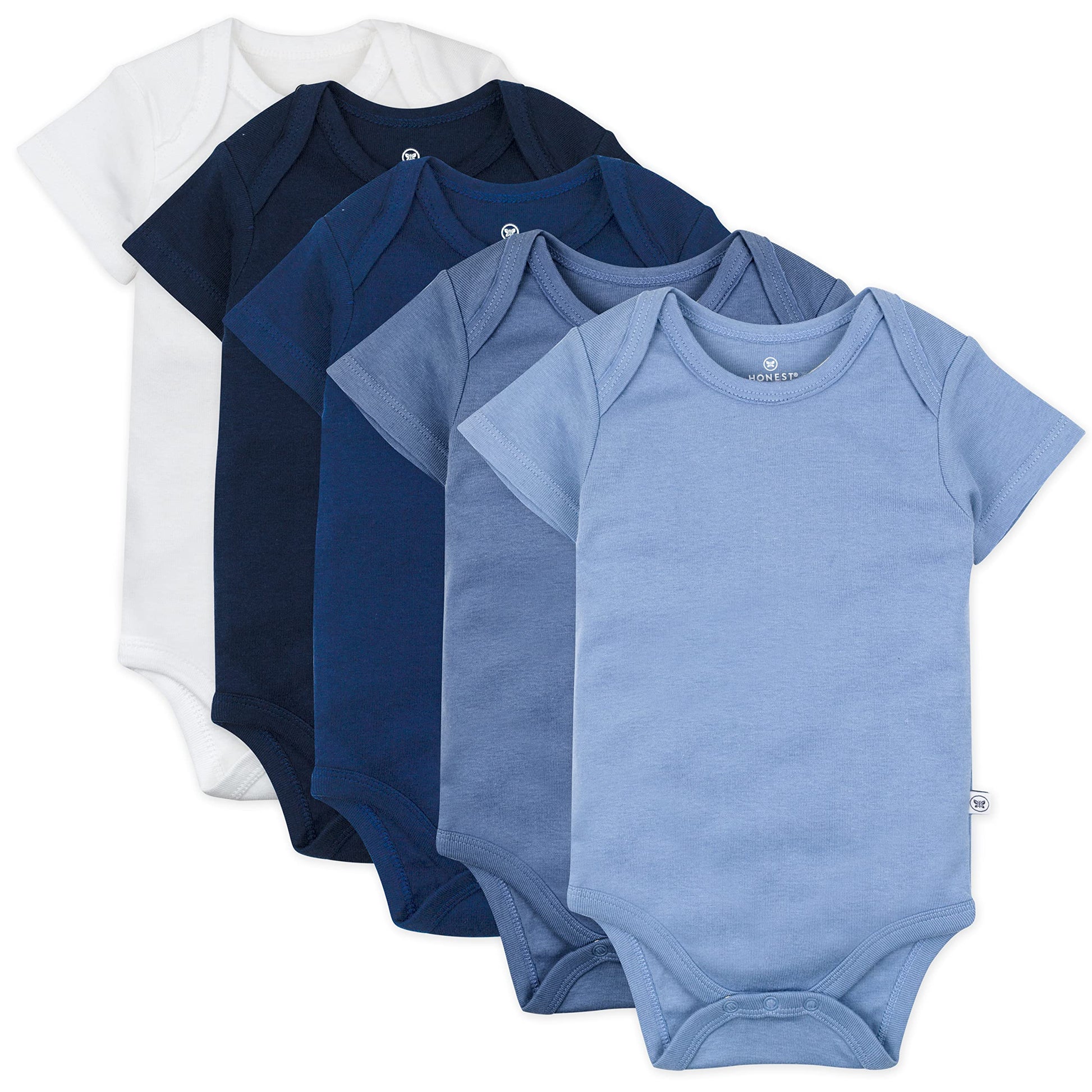 Honestbaby Unisex Baby Organic Cotton Short Sleeve Bodysuits Multi Pack And Toddler T-Shirt Set, 5 Pack Ombre Blues, 6-9 Months