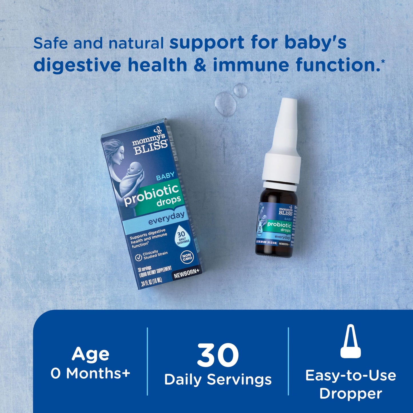 Mommy'S Bliss Baby Probiotic Drops, Daily Gas, Constipation And Colic Symptom Relief + Immune Support, Newborns & Up, 0.34 Fl Oz