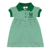 College Baby Striped Game Day Polo Dress With Bloomer - North Dakota Fighting Hawks Logo - Kelly/White - 3-6 Months