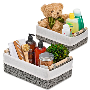 Sorbus Storage Wicker Baskets - 2 Decorative Gift Baskets For Baby Room, Bedroom, Nursery - Lined Paper Rope Baby Basket Set For