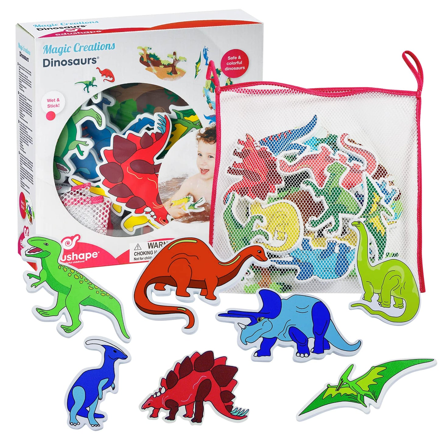 Edushape Magic Creations Foam Sticker Imaginative Bath Tub Activity Play Set, Dinosaurs