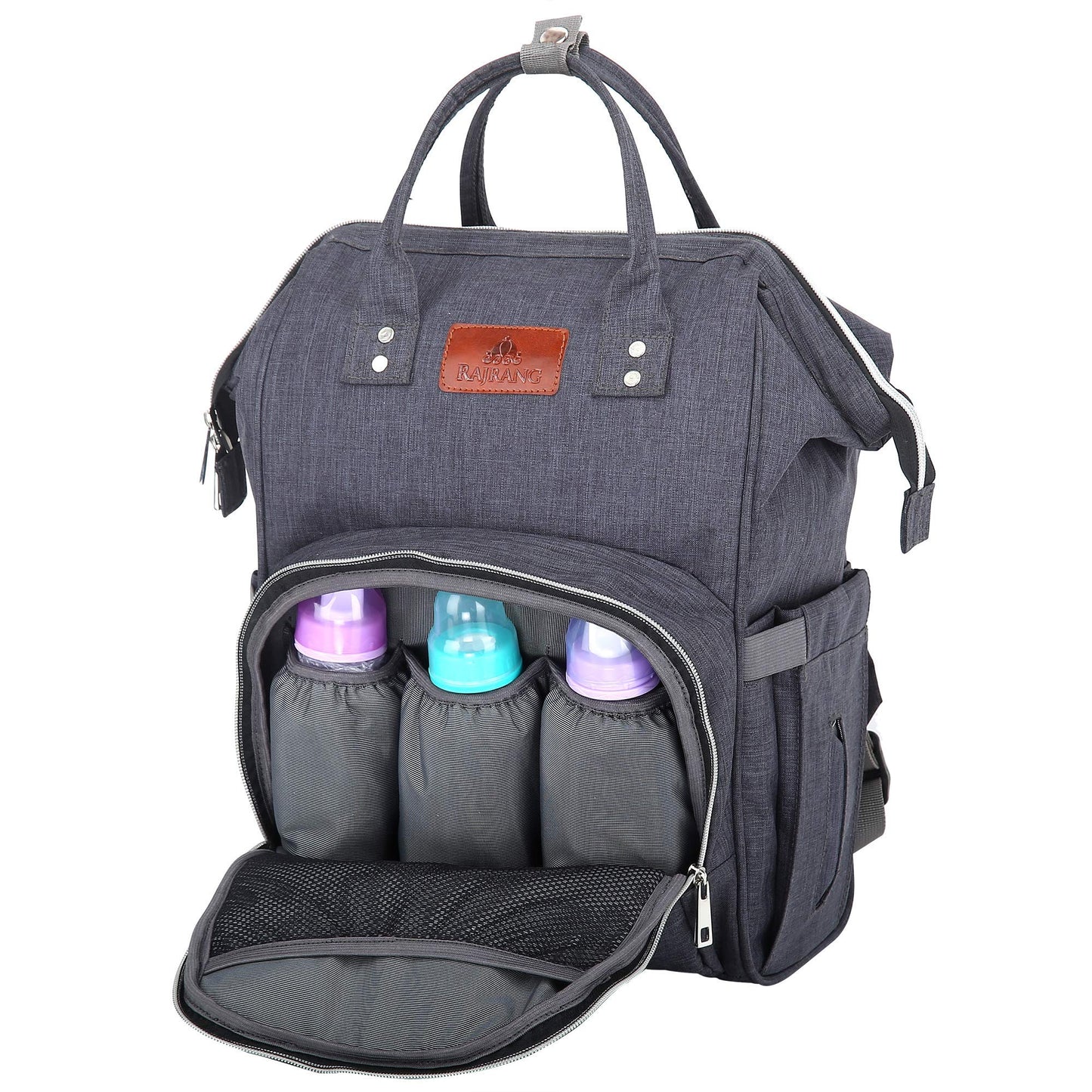 RAJRANG Women's Mini Baby Diaper Bag Diaper Bag Backpack - Travel Organizer, Small, Lightweight, Charcoal Grey, 18x15x7 Inches