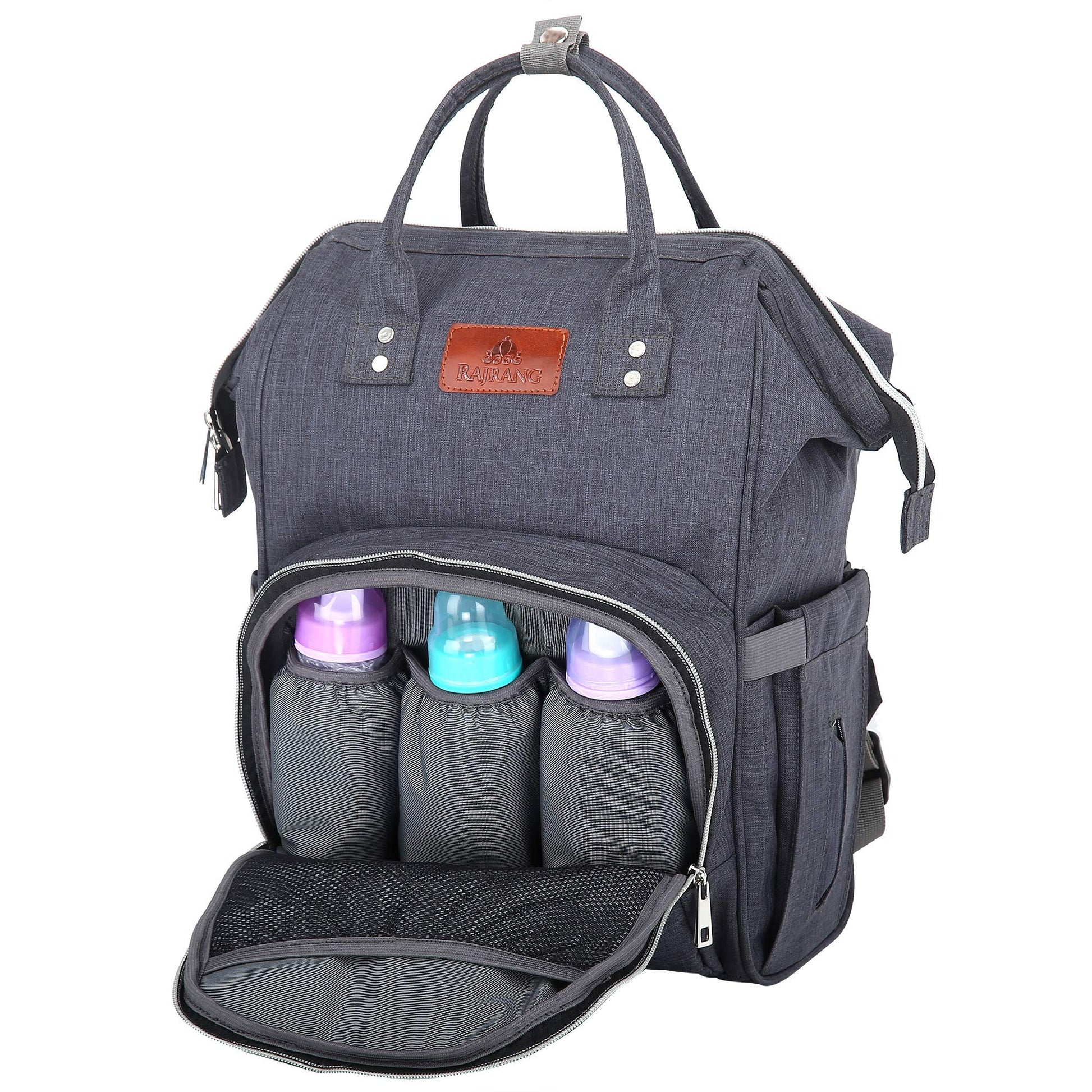 RAJRANG Women's Mini Baby Diaper Bag Diaper Bag Backpack - Travel Organizer, Small, Lightweight, Charcoal Grey, 18x15x7 Inches