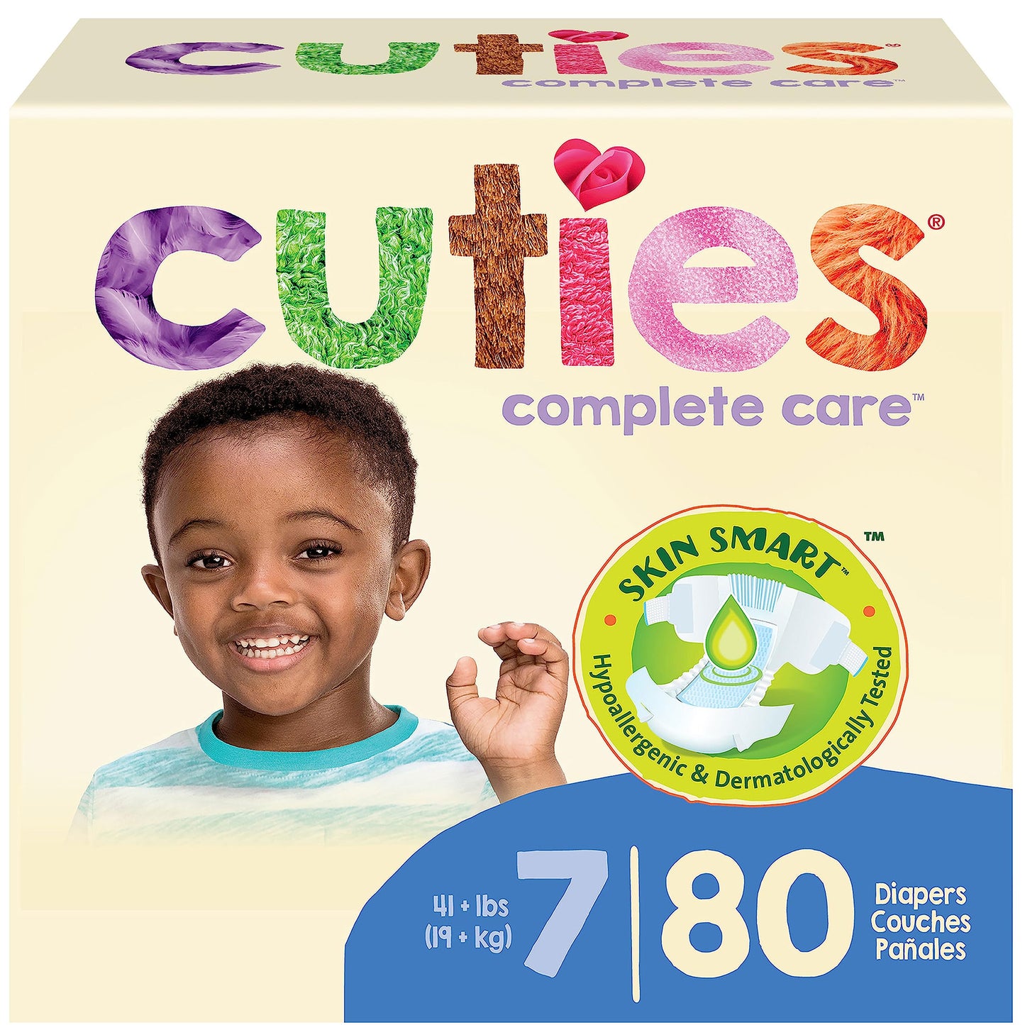 Cuties | Skin Smart, Absorbent & Hypoallergenic Diapers With Flexible & Secure Tabs | Size 7 | 80 Count