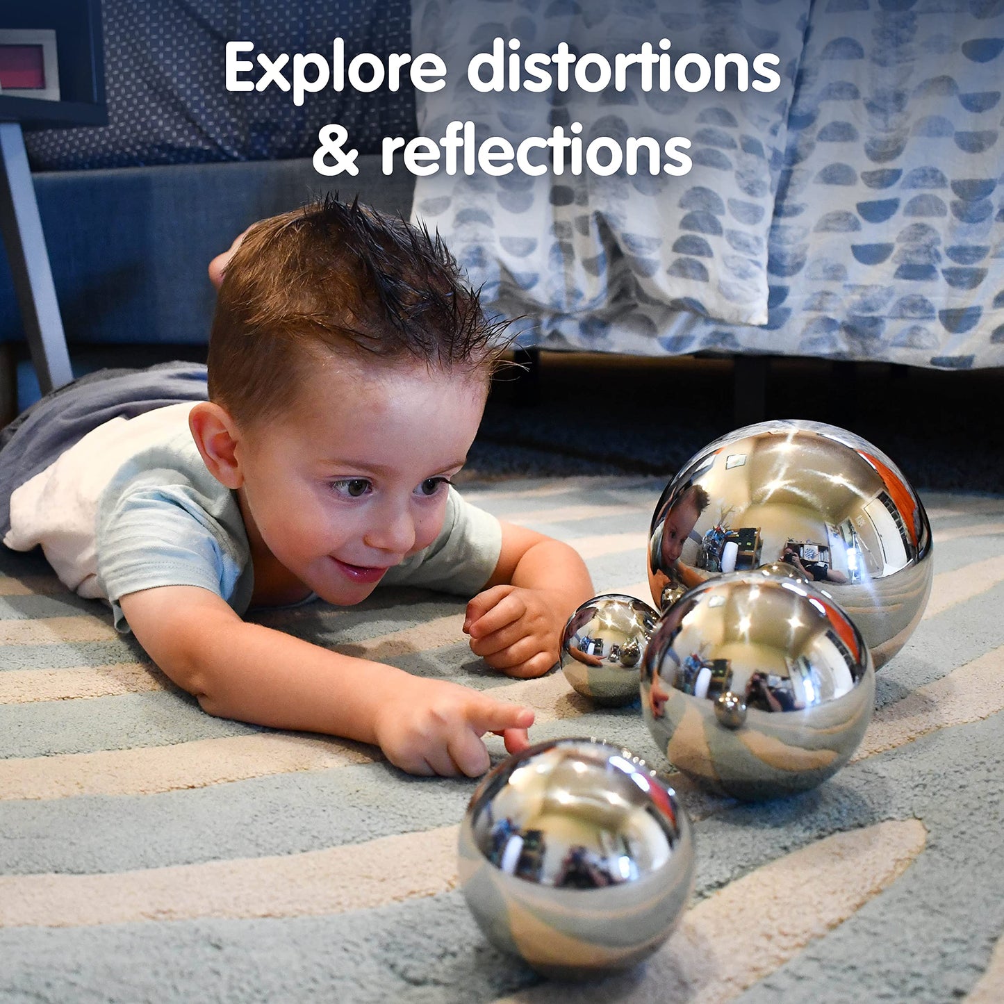TickiT - 9322 Sensory Reflective Balls - Set of 4 - Mirrored Spheres for Babies and Toddlers - Stainless Steel Sensory Balls for