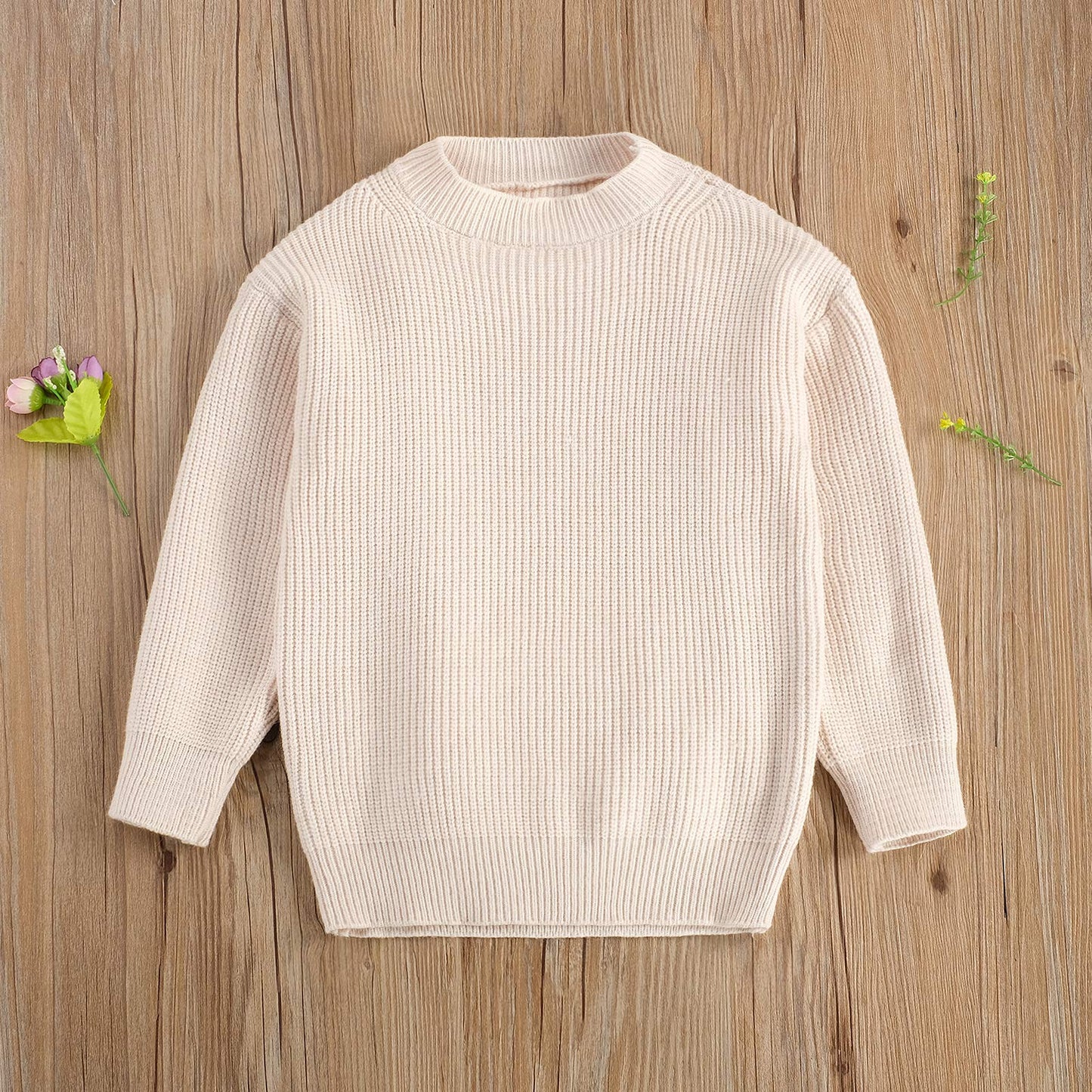 Toddler Baby Boy Girl Fall Winter Knit Sweater Long Sleeve Solid Color Pullover Top Warm Sweatsuit (A-Beige, 0-6 Months)