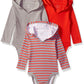 Hanes Ultimate Baby Flexy 3 Pack Hoodie Bodysuits, Red/Grey Stripe, 06M
