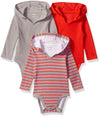 Hanes Ultimate Baby Flexy 3 Pack Hoodie Bodysuits, Red/Grey Stripe, 06M
