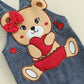 My First Valentines Day Baby Girl Outfit Long Sleeve Romper Onesie Bear Denim Overalls Headband Fall Winter Clothes(A-White Bear