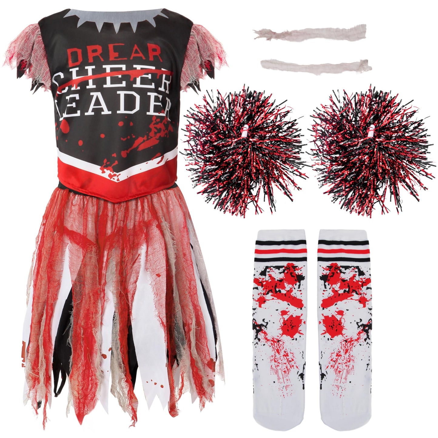 Spooktacular Creations Zombie Halloween Cheerleader Costume, Girls Scary Cheerless Costume, Kids Dead Cheerleading Outfit For Ha