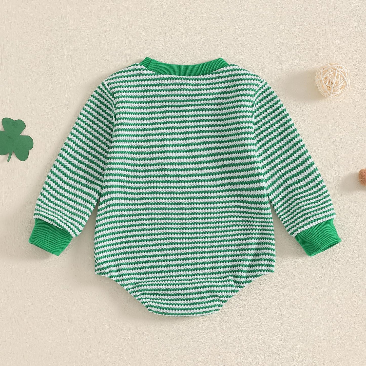 Visgogo Valentine'S Day Baby Sweatshirt Romper Striped Heart/Clover Waffle St.Patrick Day Long Sleeve Irish Onesie Jumpsuits (Gr