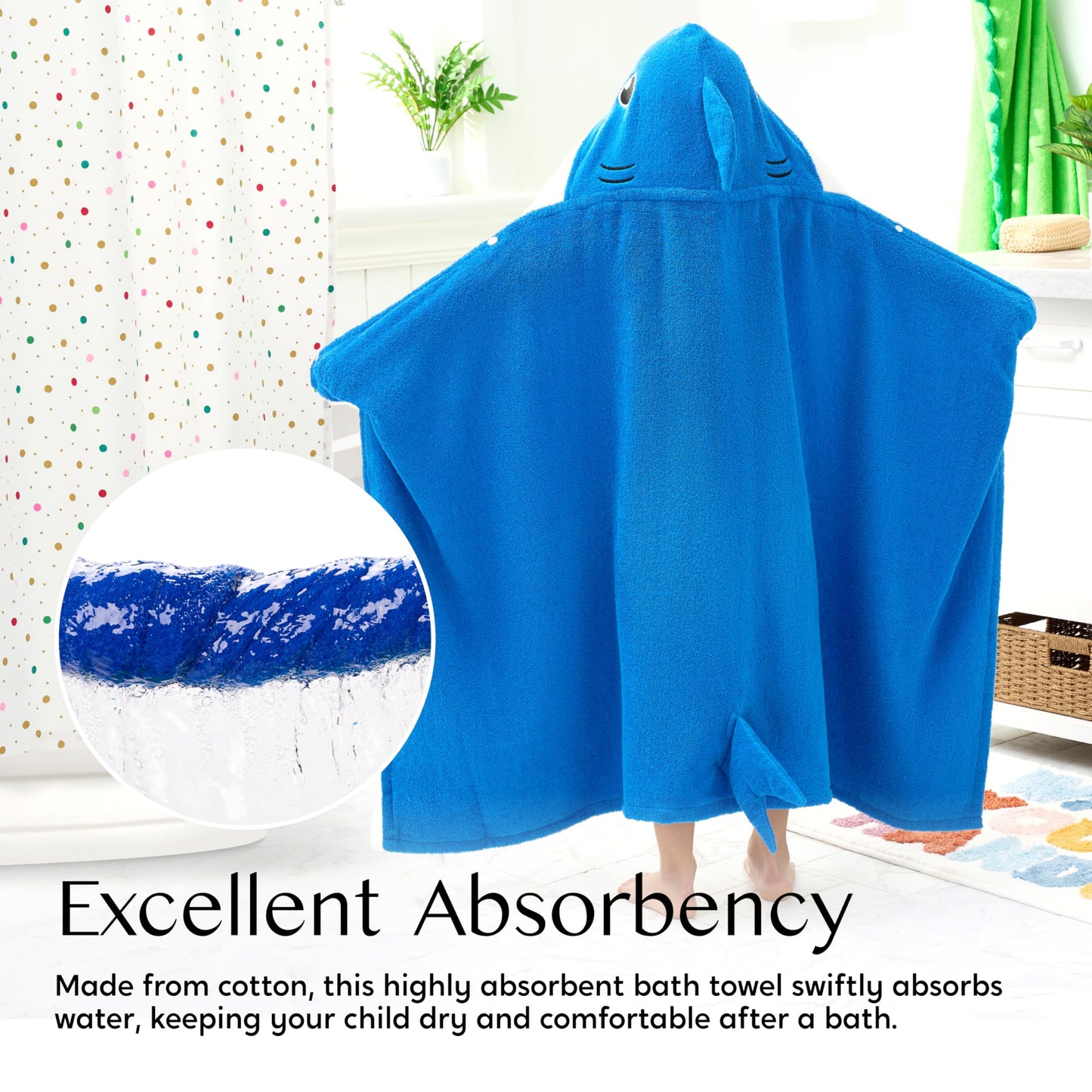 Joiedomi Shark Hooded Towel For Kids - Soft 100% Cotton Bath Beach Towel - 30' X 50' For Kids 3-10 Years - Toddler Pool Towel