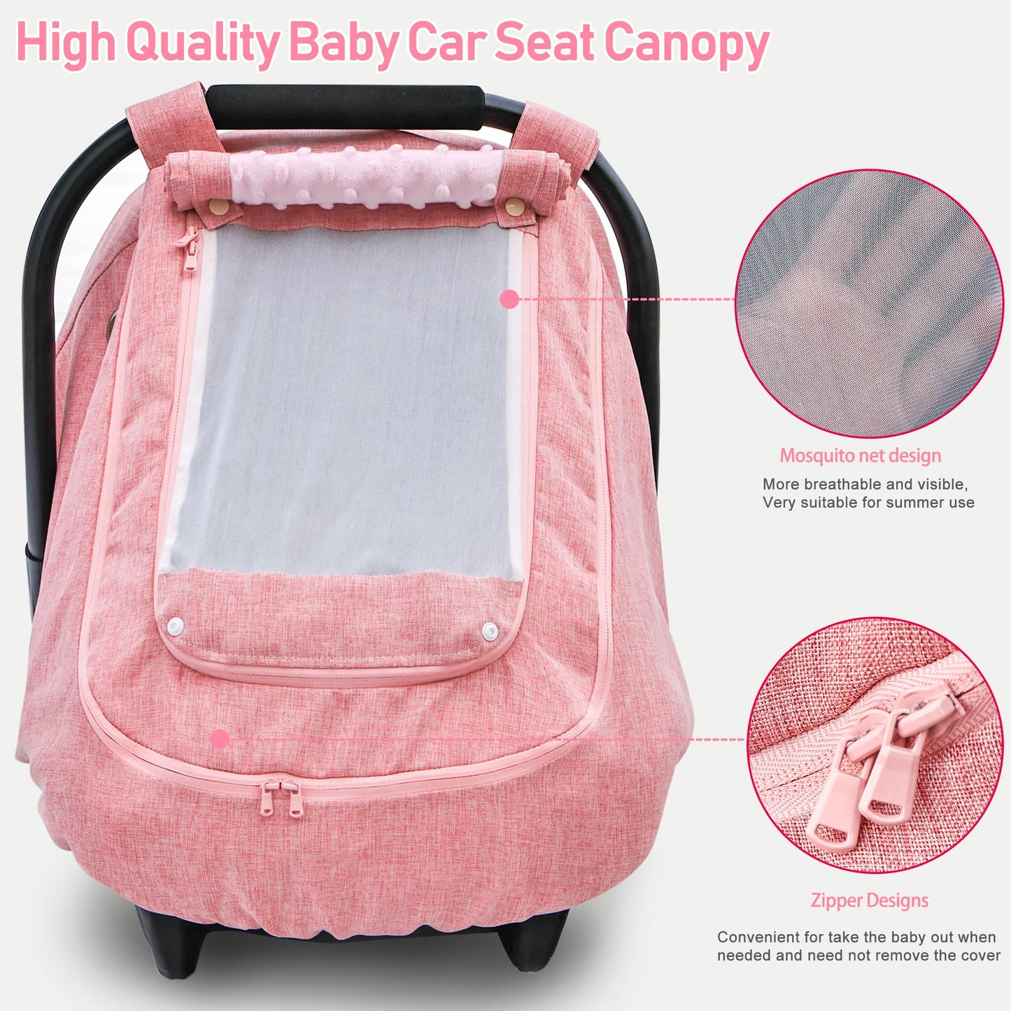 Waterproof Baby Car Seat Cover?Yvmvdv Patented Pink Cold Weather Carseat Cover For Babies,Infant Car Seat Cover Canopy For Girls
