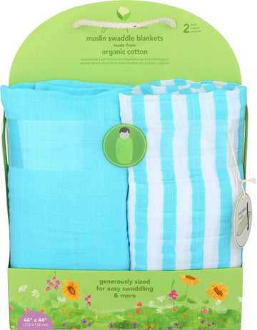 green sprouts Muslin Swaddle Blankets made from Organic Cotton,Aqua Set
