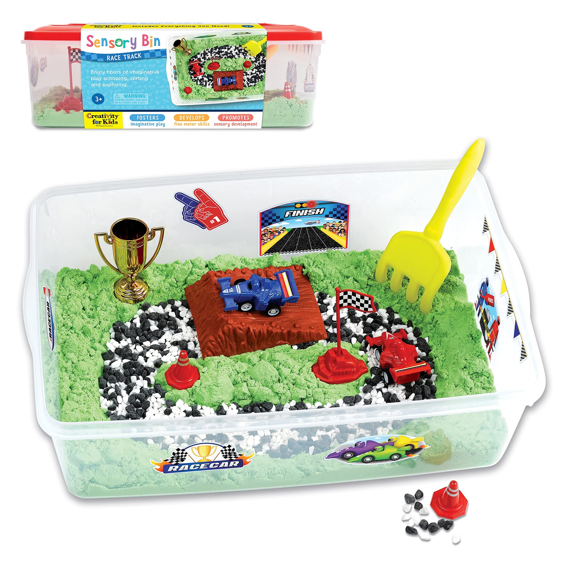 Creativity for Kids Sensory Bin: Race Track - Toddler Toys for Kids Ages 3-4+ Pretend Play, Sensory Learning Toys with Car Track