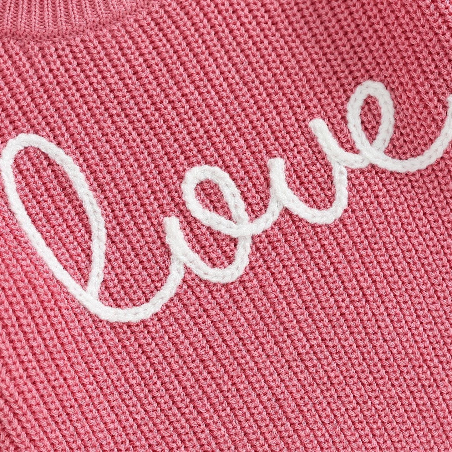 Girls Valentines Day Sweater Toddler Girl Valentines Day Outfit Love Embroidery Knit Pullover Sweatshirt Top(C-Pink,3-4T)