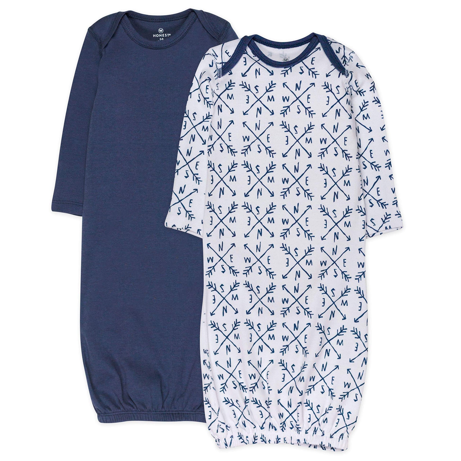 Honestbaby 2-Pack Organic Cotton Sleeper Gowns, Compass, 0-6 Months