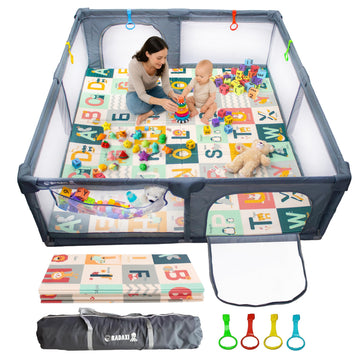 Baby Playpen with Mat 71x59 Inch Large Playpen for Babies and Toddlers Playard with Zipper Gate Safety Fence Play Pen with Soft 