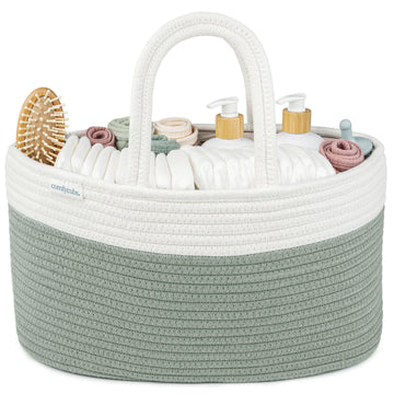 Comfy Cubs Rope Diaper Caddy Organizer 8.5' X 15' X 8' - Large Baby Diaper Basket With 3 Spacious Compartments - Stylish Cott