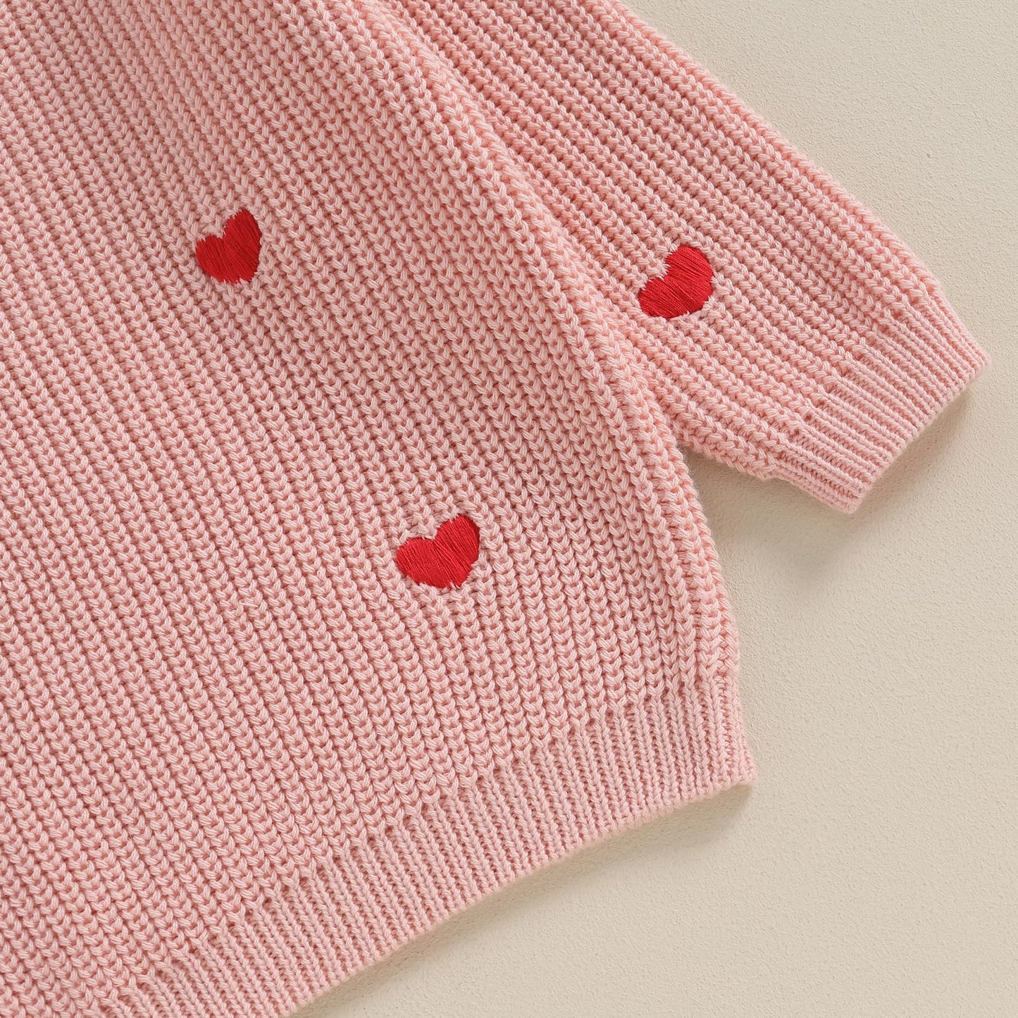 Baby Girl Cute Long Sleeve Crew Neck Love Embroidery Sweater Toddler Valentine Day Outfits (Pink Heart, 0-3 Months)