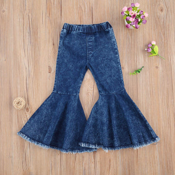 Goocheer Kids Toddler Little Baby Girl Ruffle Ripped Jeans Bell Bottom Flare Pants Ripped Denim Leggings Trousers (Denim Blue, 6