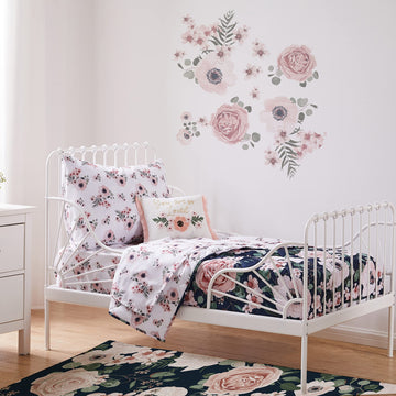 Levtex Baby - Fiori Toddler Bed Set - Black, Blush, Pink, White - Bold Floral - 5 Piece Set Includes Reversible Quilt, Fitted Sh