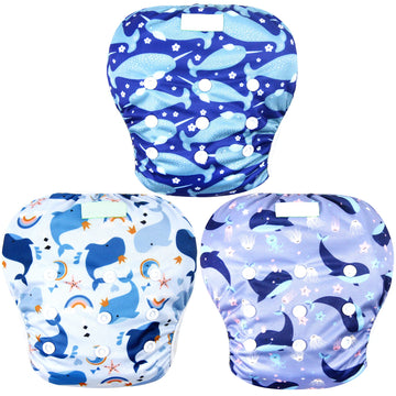 Wegreeco Baby & Toddler Snap One Size Adjustable Reusable Baby Swim Diaper (Whale, Large, 3 Pack)