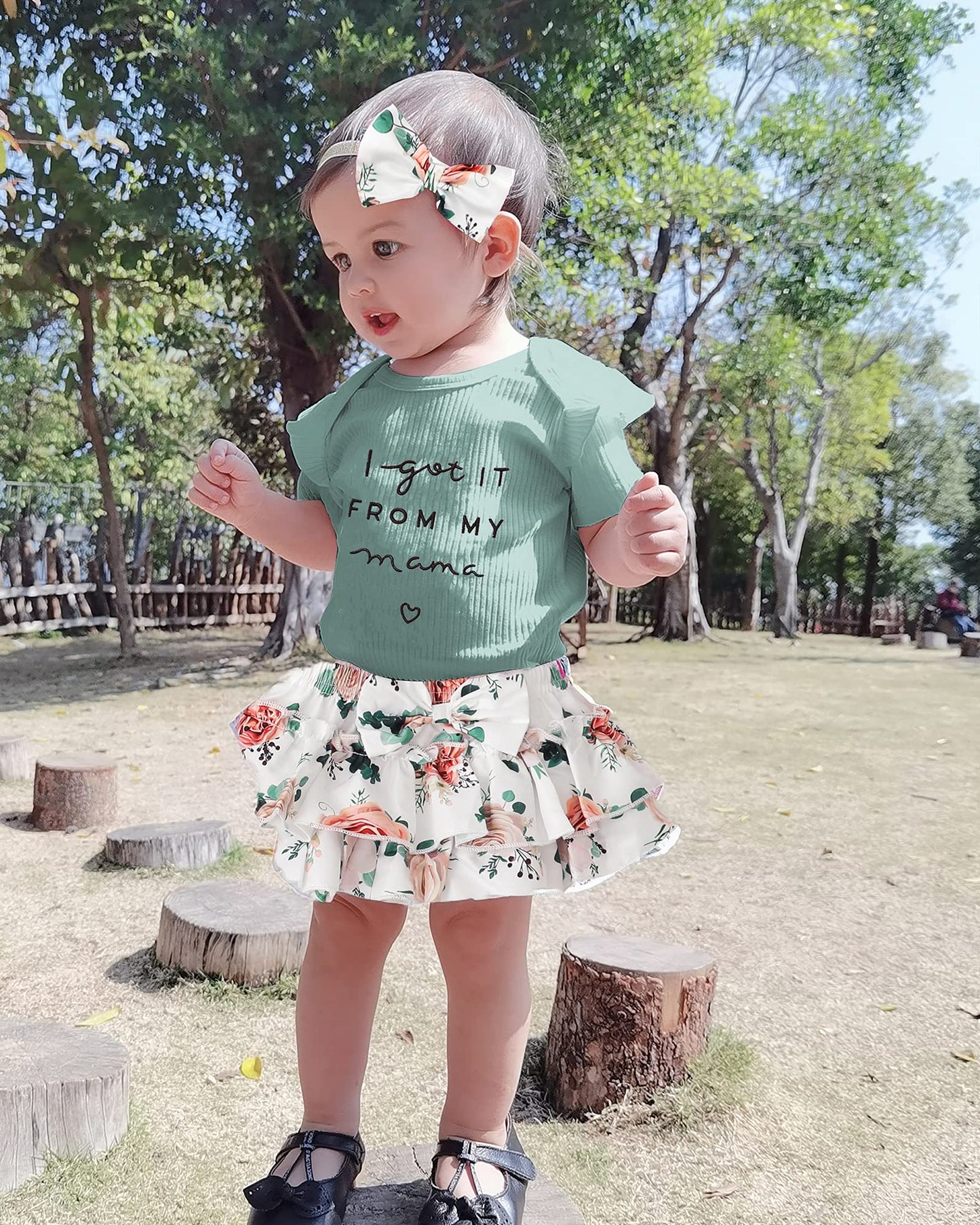 Mioglrie Newborn Baby Girl Romper Set - Ruffle Infant Girl Clothes, Knitted Baby Girls ' Clothing, Light Green, 0-3 Months