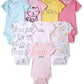 Onesies Brand Baby Girls 8-Pack Short Sleeve Mix & Match Bodysuits, Cuddly Cats & Flowers, Newborn