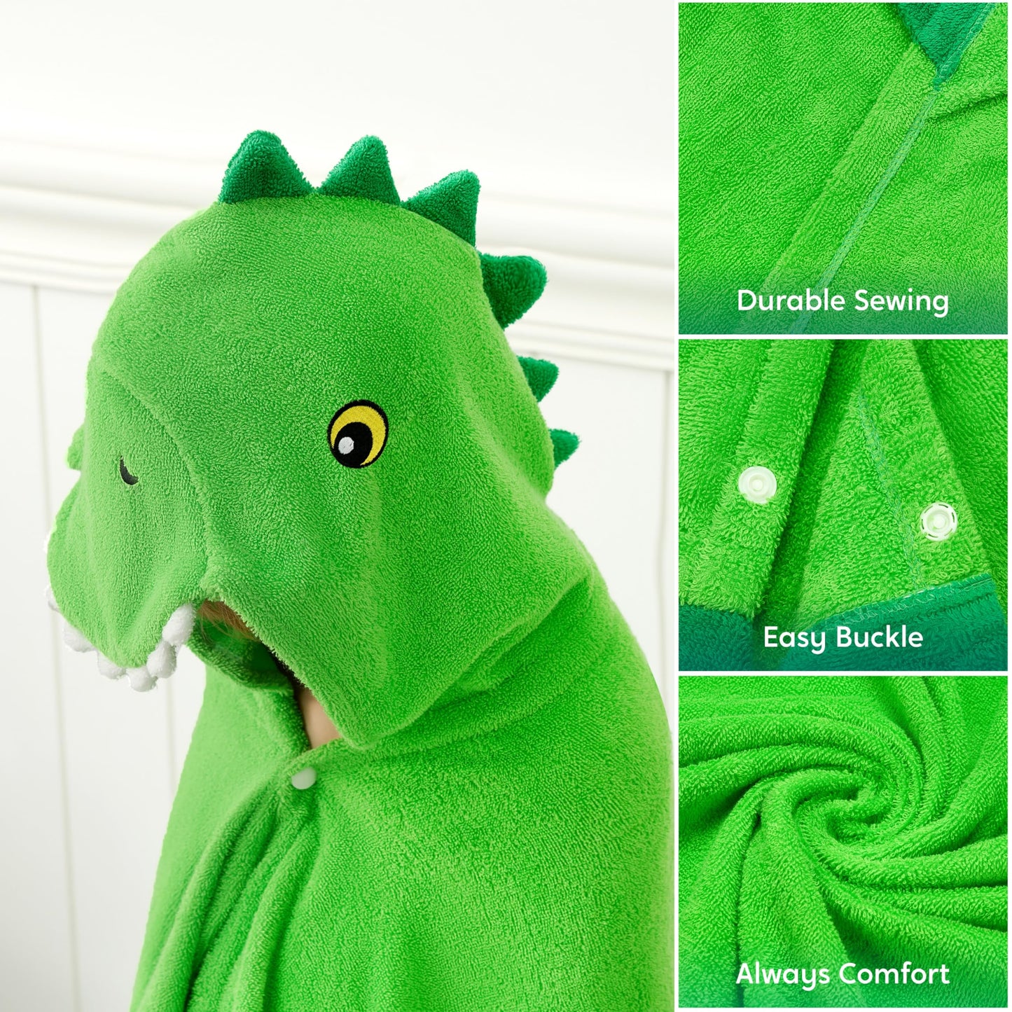 Joiedomi Dinosaur Hooded Towel For Kids - Soft 100% Cotton Bath Beach Towel - 30' X 50' For Kids 3-10 Years - Toddler Pool Tow