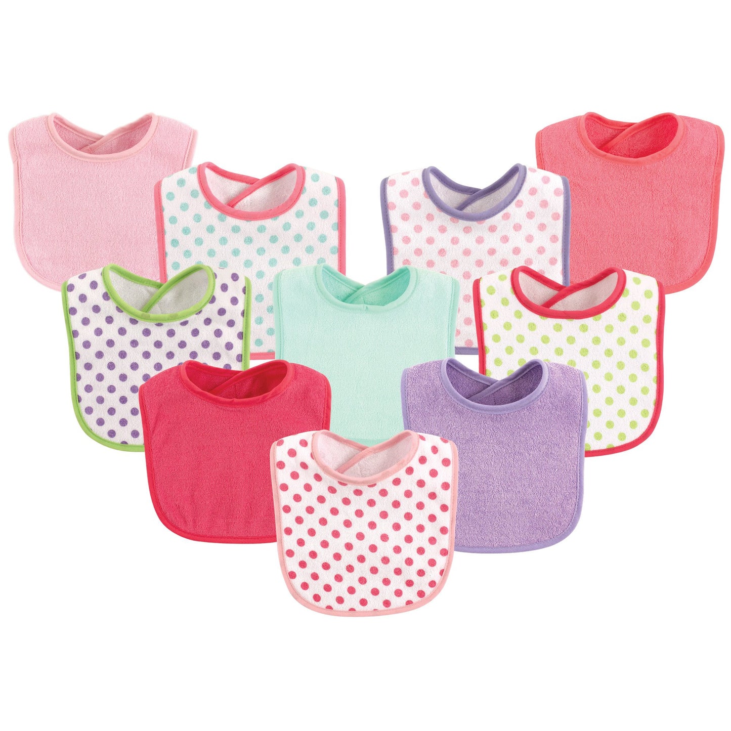 Luvable Friends Unisex Baby Cotton Terry Bibs, Girl Dot, One Size