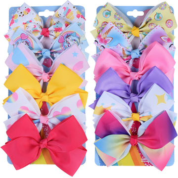 Eygla 18 Pcs 5 Inch Hair Bows For Girls, Rainbow Hair Bows Alligator Clips, Grosgrain Ribbon Bows For Little Girls Toddlers Kids