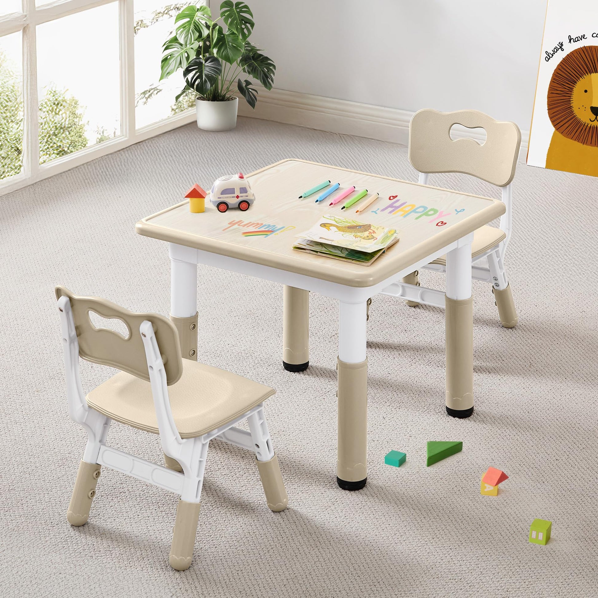 Cufun Kids Table And Chairs Set, Height Adjustable Toddler Table And Chair Set For Age 38, Graffiti Desktop, NonSlip Legs, Kid