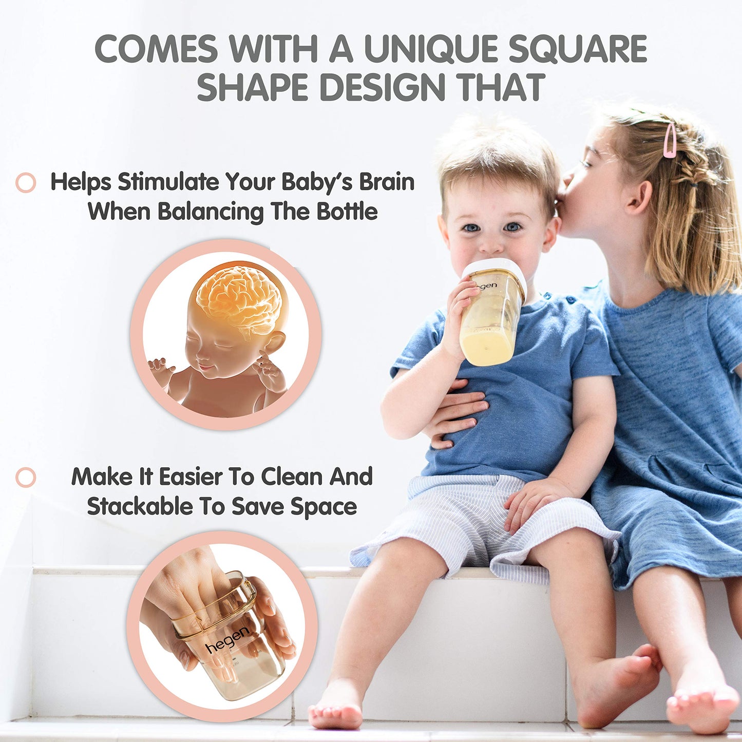 Hegen Easy To Clean Anti-Colic Baby Bottle, 11Oz For 6 Months And Up (2-Pack)