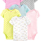 Simple Joys By Carter'S Baby Girls' 6-Pack Short-Sleeve Bodysuit, Multicolor/Ducks/Floral/Polka Dot/Stripe, 0-3 Months