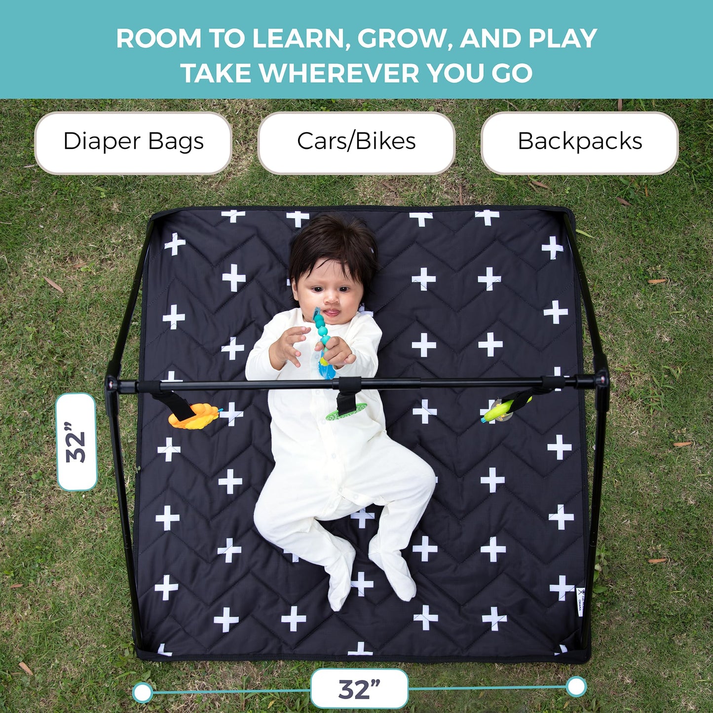 Travel Baby Play Mat For Babies 0-6 Months, Baby Play Mat, Newborn Travel Essentials, Tummy Time For Floor, Portable, Crosses Pa