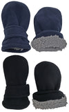 N'Ice Caps Baby Toddler Mittens Kids 2 Pairs Fleece Gloves Winter Warm Sherpa Lined (Black/Navy Pack - Infant No Thumbs, 3-6 Mon