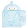 Gerber Baby 4 Piece Animal Character Hooded Towel And Washcloth Set, Blue Penguin, One Size