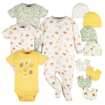 Gerber Baby Boys And Girls 12 Piece Layette Gift Set, Yellow Acorns, 6-9 Months