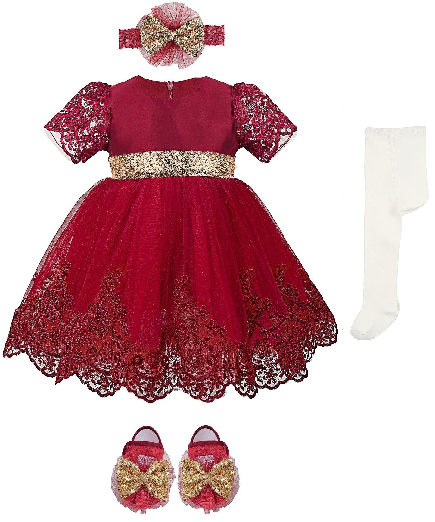 Lilax Baby Girl Newborn Lace Princess Wedding Party Dress Gown 4 Piece Deluxe Set 3-6 Months Red